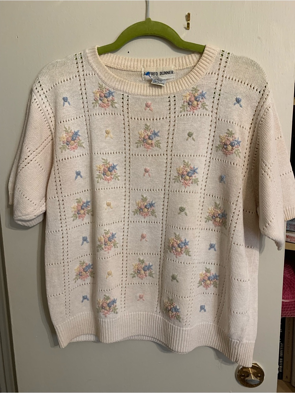 Alfred Dunner Cream Sweater with Pastel Floral Embroidery